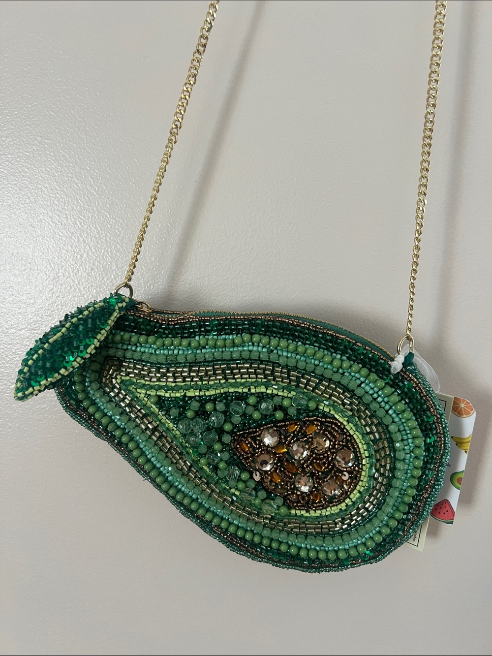 🥑NWT Hand Beaded in India Avocado Crossbody Bag Novelty Purse Clutch Cutesy